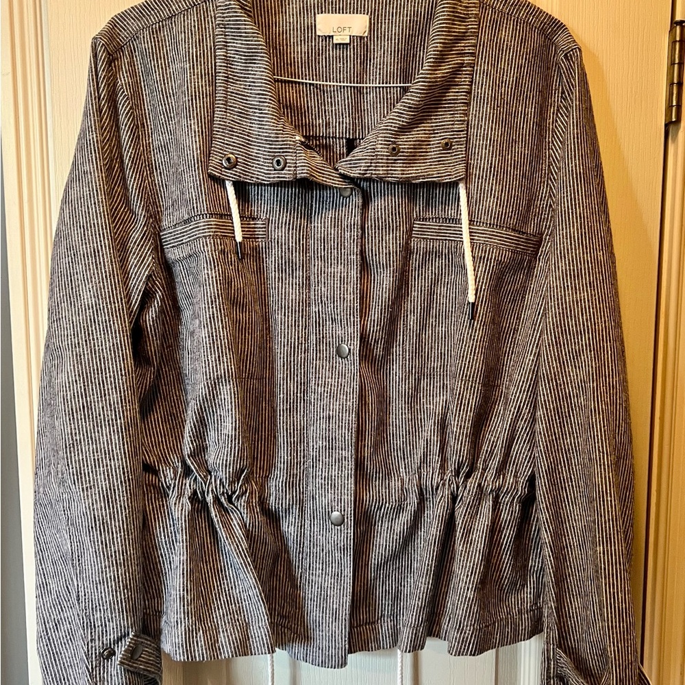LOFT Women's Black and White Striped Utility Jacket